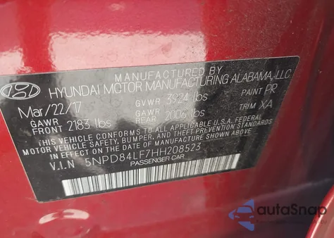 2017 Hyundai Elantra Value Edition z USA, uszkodzony, nr VIN 5NPD84LF7HH208523